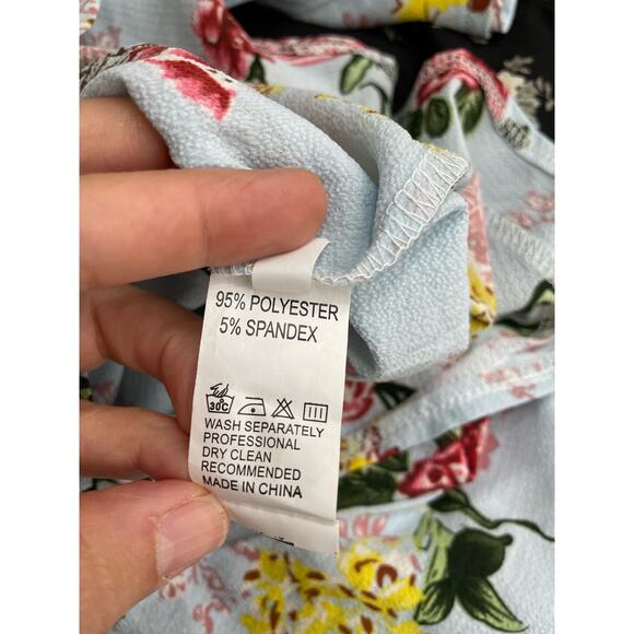 NWOT Amazon Blue Floral Long Sleeve Romper Bell Sleeve BOHO Fall MEDIUM - Picture 7 of 8